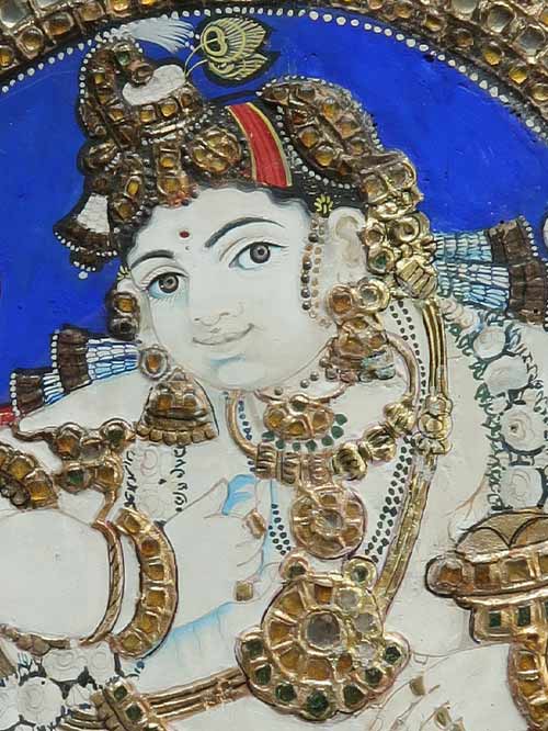 Product Descption Of | Handpainted Unframed Tanjore Paintings of Lord  Krishna For Decor