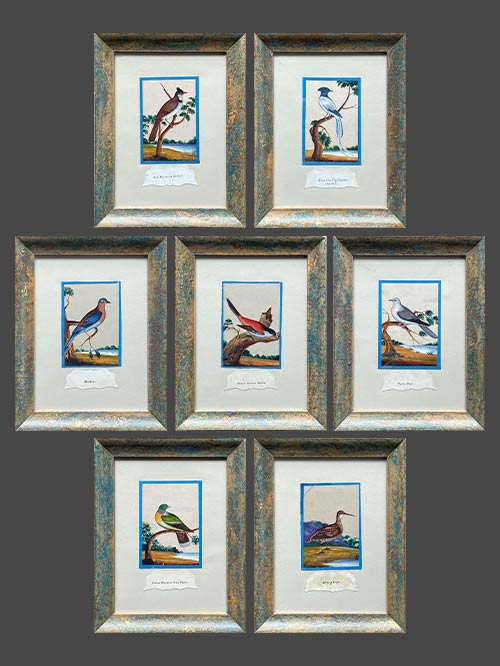 set of bird mica paintings